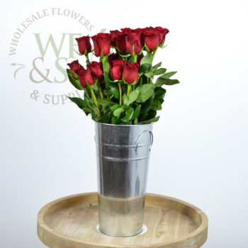 Galvanized Metal French Flower Buckets with red roses