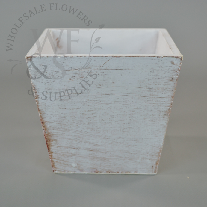 Wood Planter Flower Container in White 5.5" tall 4