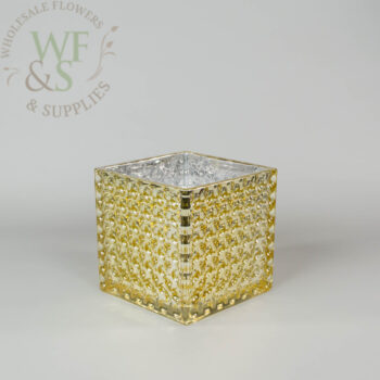 5" Gold Glass Cube Vase Dimple Effect 4