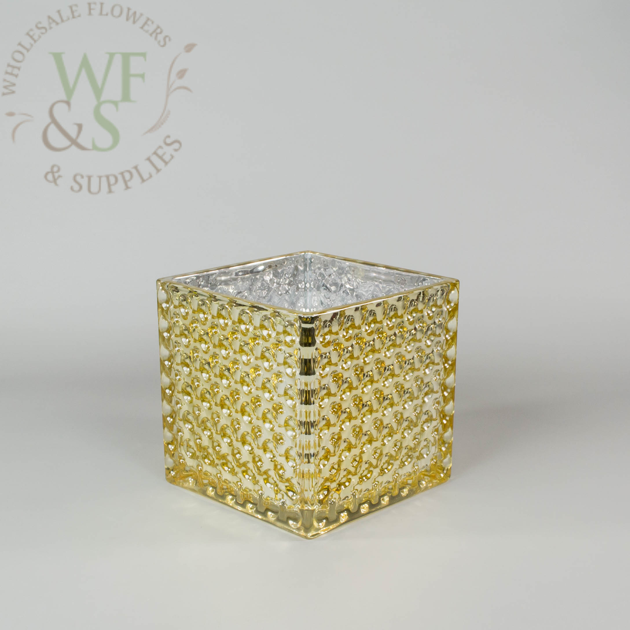 5" Gold Glass Cube Vase Dimple Effect 4