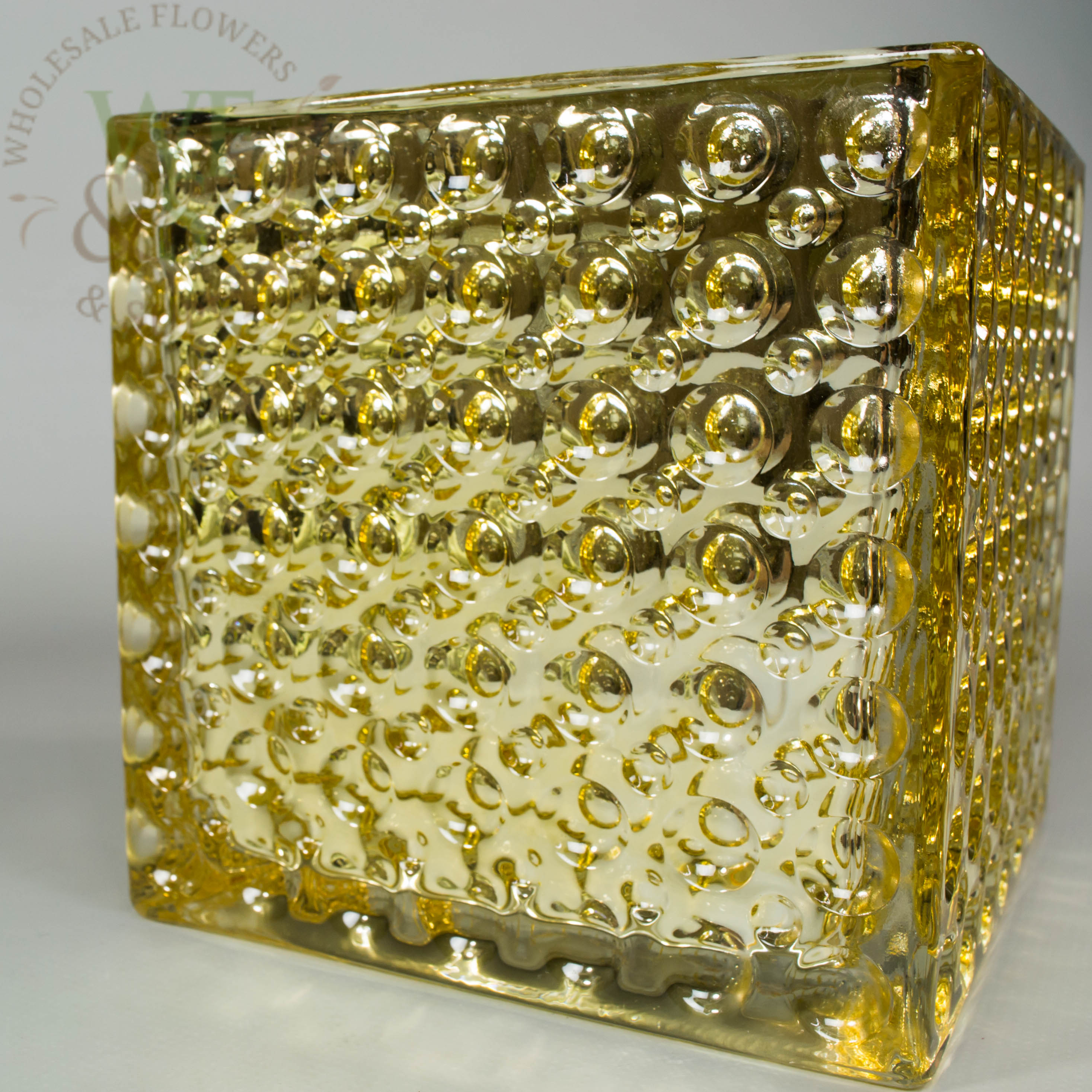 Square Gold Mirrored Glass Cube Vase Dimple Effect 6x6  2