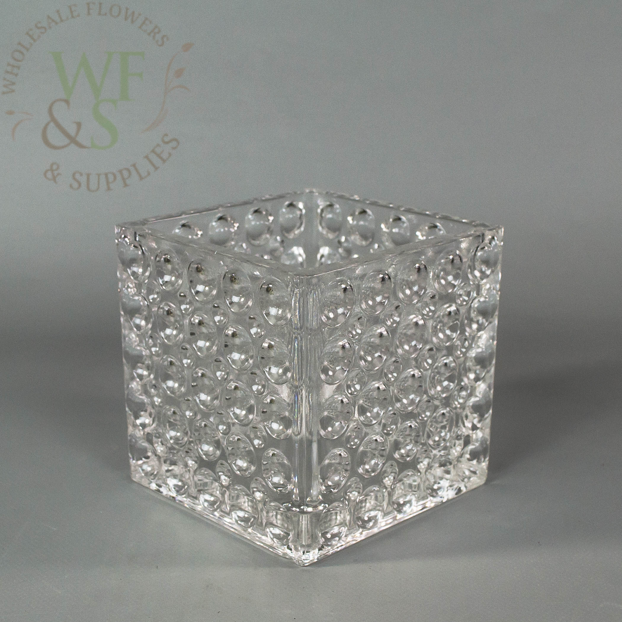 Square Clear Glass Cube Vase Dimple Effect 6x6 3