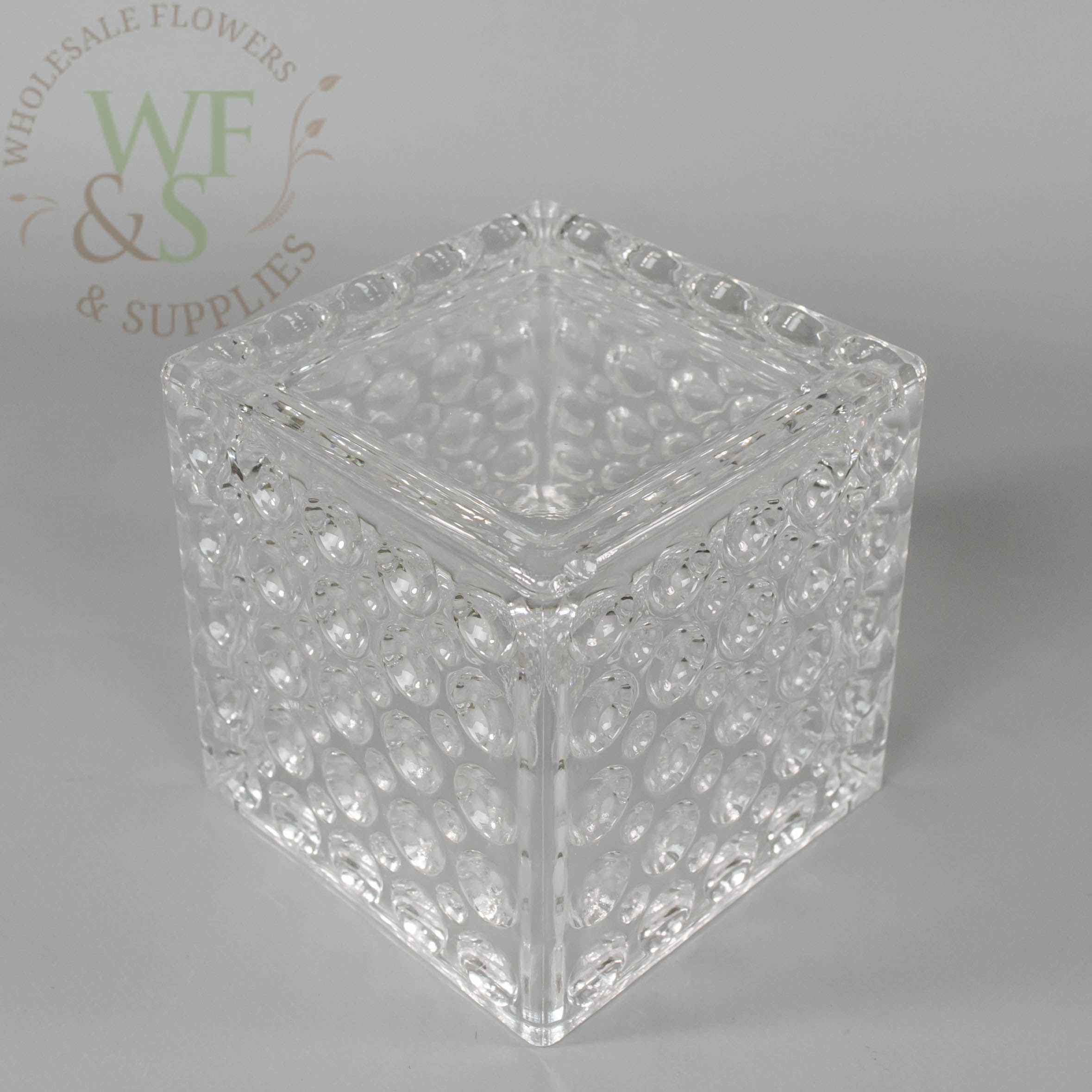 Square Clear Glass Cube Vase Dimple Effect 6x6