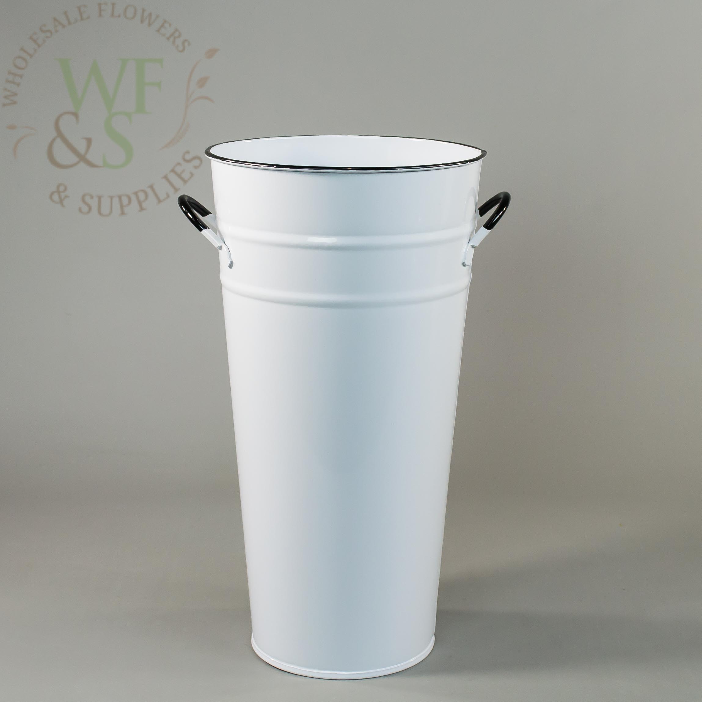 White Enamel French Bucket  11" side view