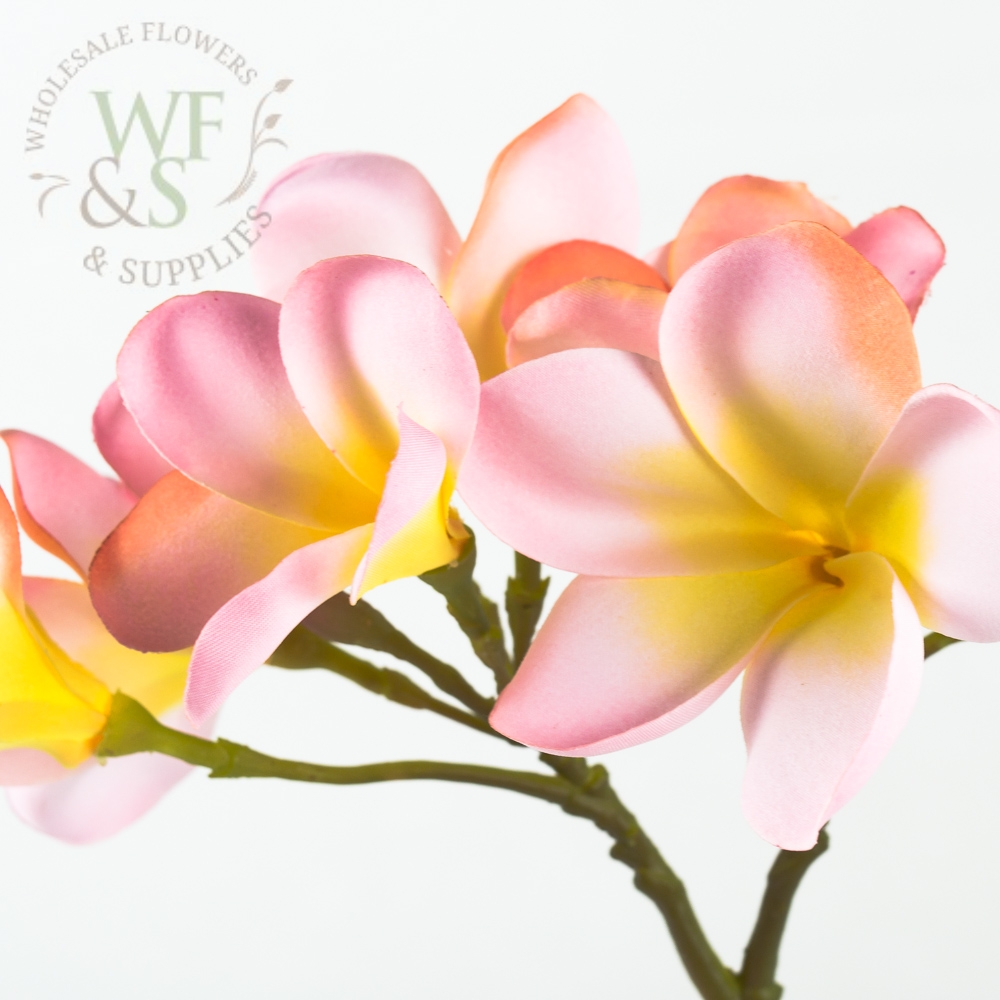 Pink Silk Plumeria Flowers on Stem 12" 2