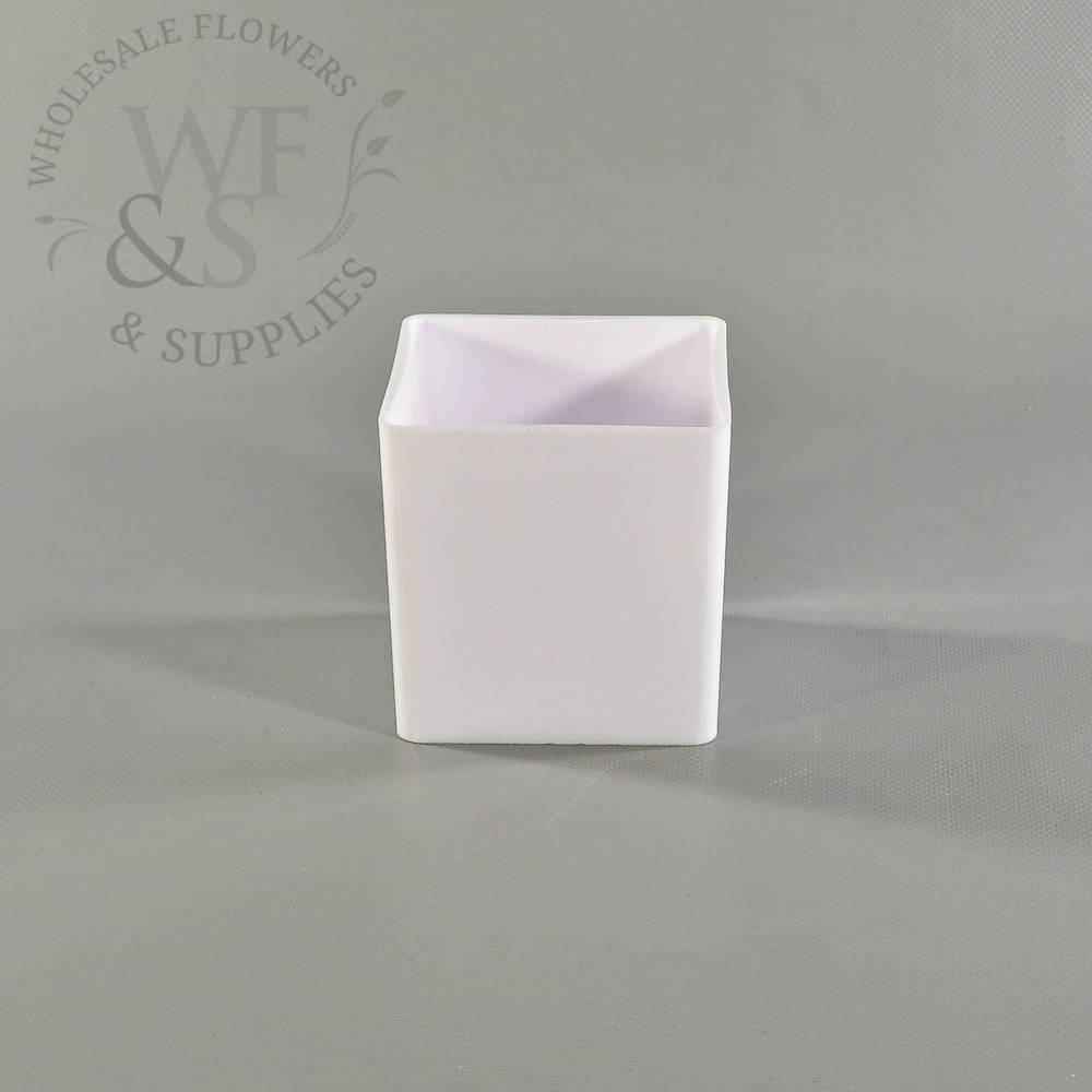 4" White Plastic Cube Vase