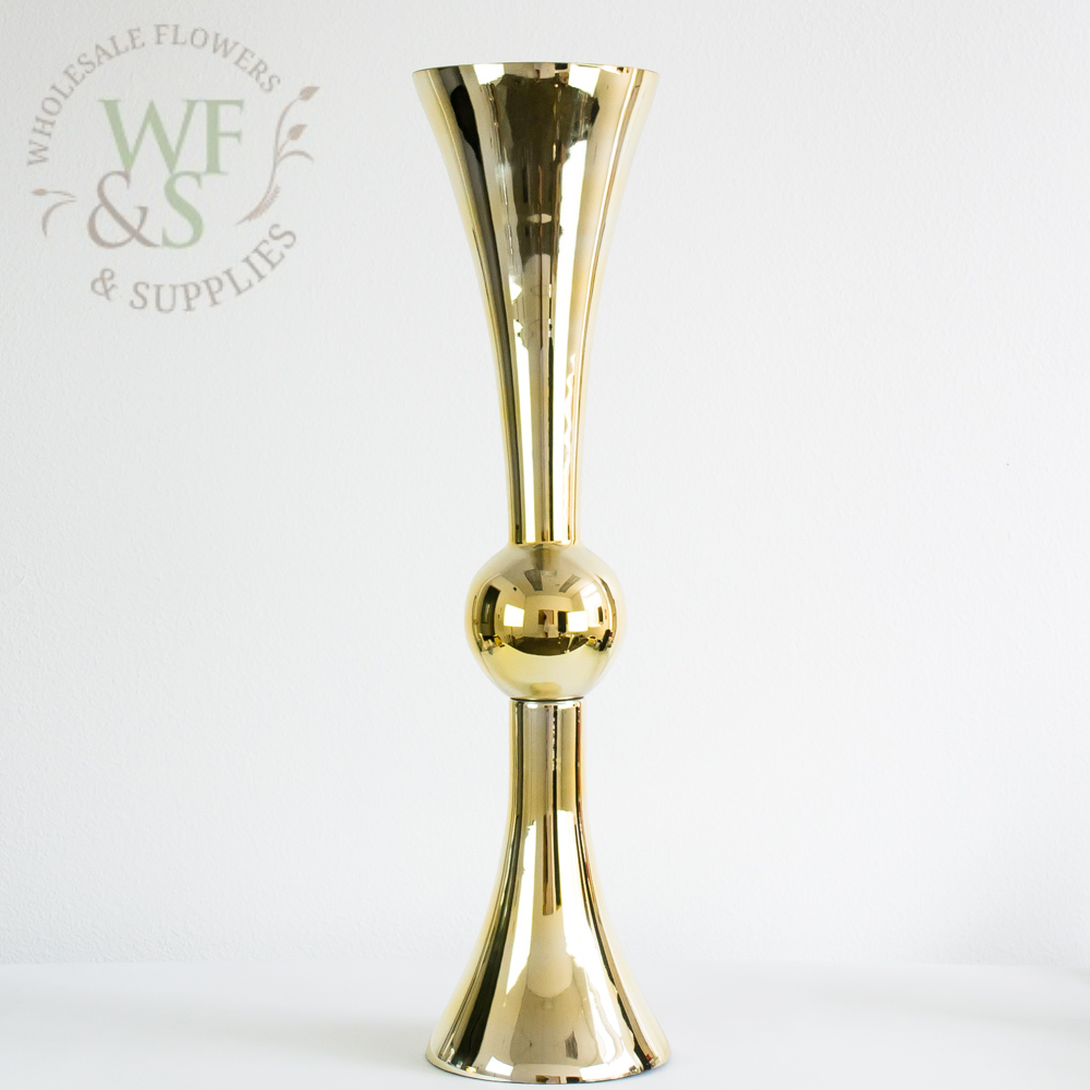 Gold Glass Trumpet Vase Double Sided 36" 3