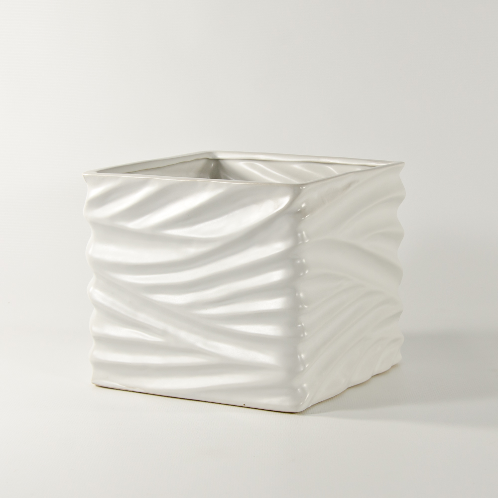 Wavy Ceramic Small Square Container White 3