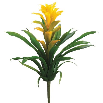 14" Yellow Bromeliad Synthetic Plant Pick